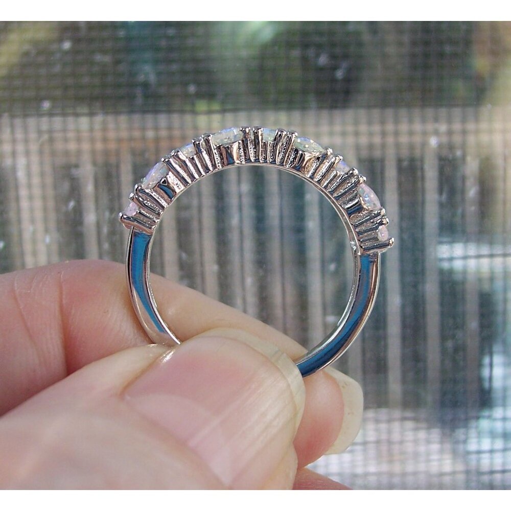 925 STERLING SILVER Aurora Borealis Cubic Zirconia Band Ring - Picture 8 of 16